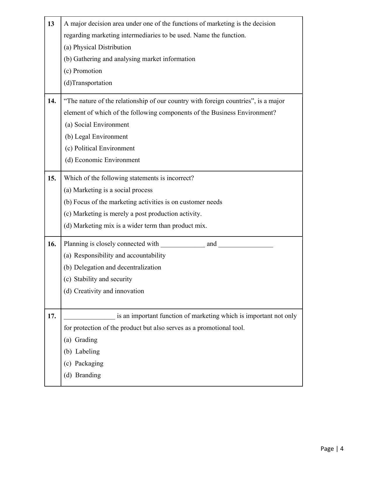 CBSE Class 12th Business Studies Sample Question Paper 2021-22 - Page 4