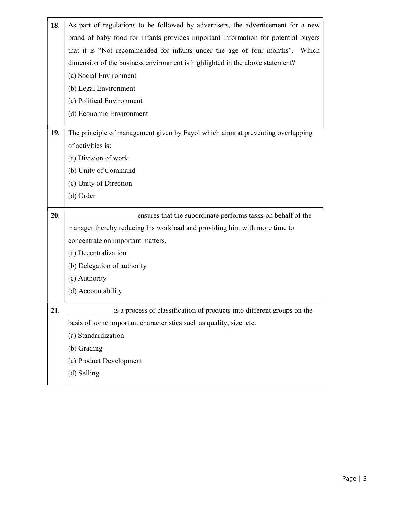 CBSE Class 12th Business Studies Sample Question Paper 2021-22 - Page 5