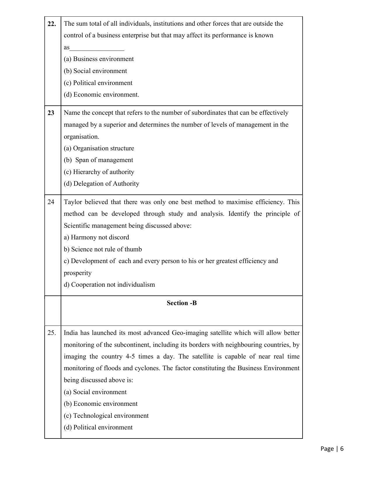 CBSE Class 12th Business Studies Sample Question Paper 2021-22 - Page 6