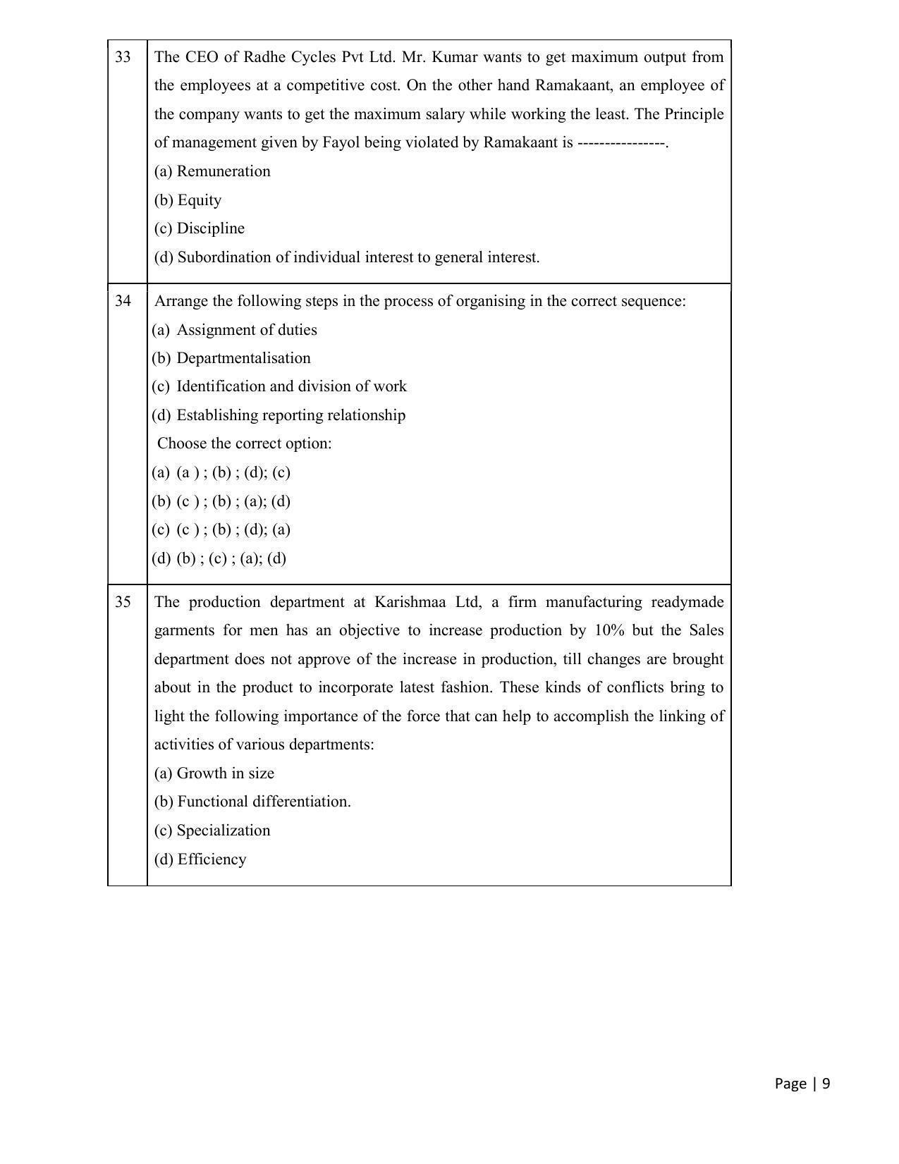 CBSE Class 12th Business Studies Sample Question Paper 2021-22 - Page 9