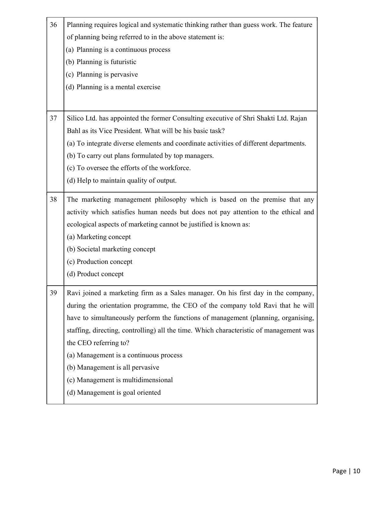 CBSE Class 12th Business Studies Sample Question Paper 2021-22 - Page 10