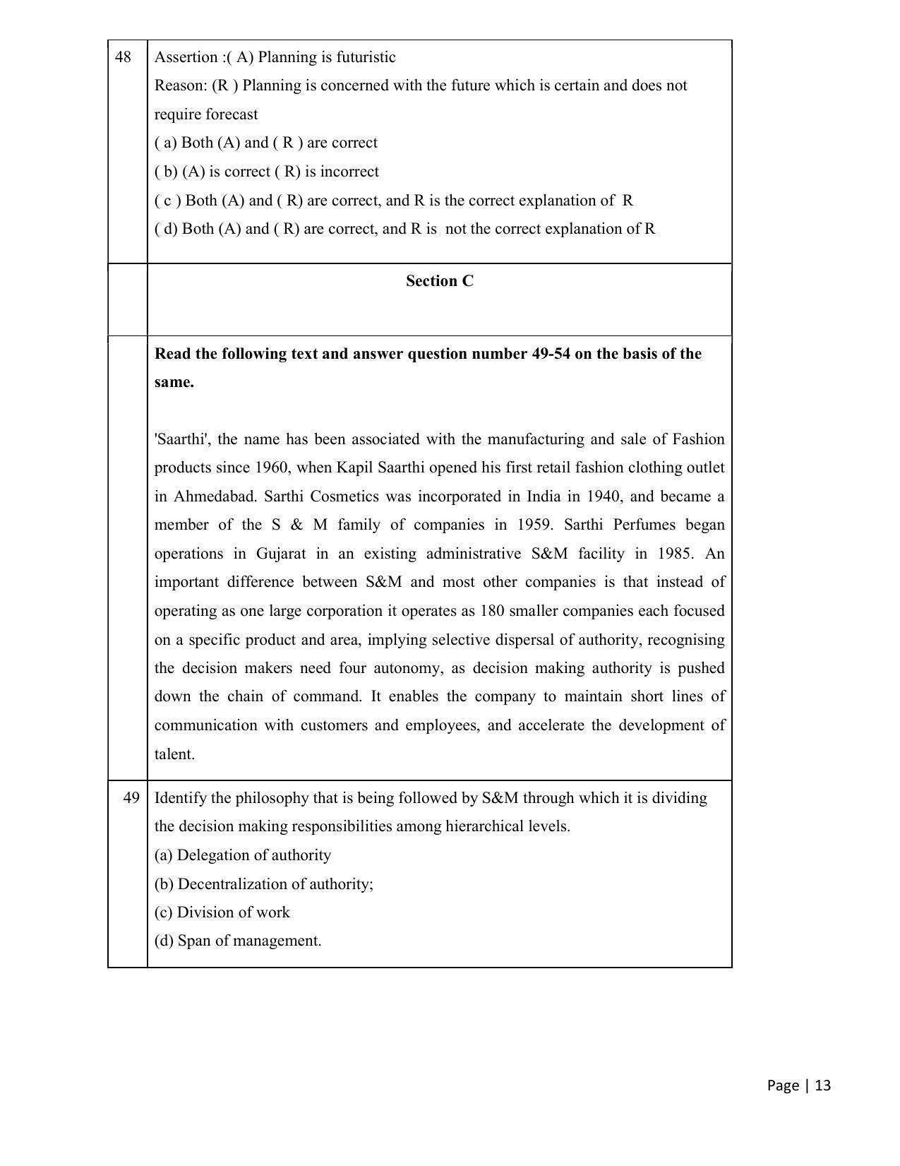 CBSE Class 12th Business Studies Sample Question Paper 2021-22 - Page 13
