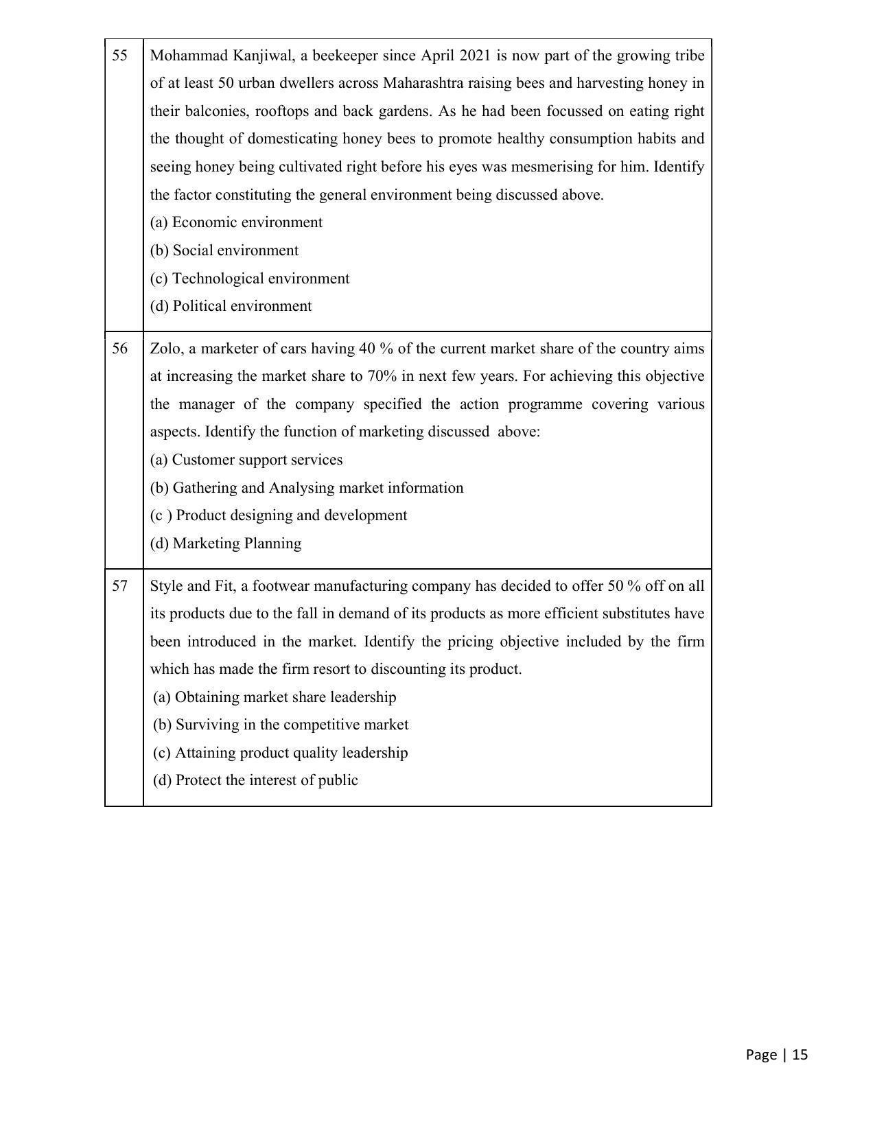 CBSE Class 12th Business Studies Sample Question Paper 2021-22 - Page 15