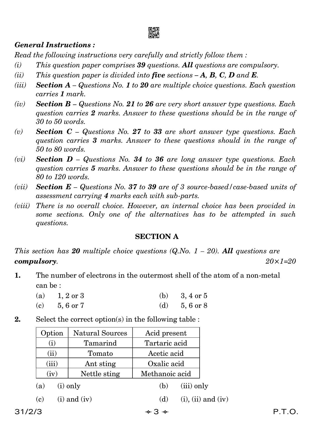 CBSE Class 10 31-2-3 Science 2023 Question Paper - Page 3