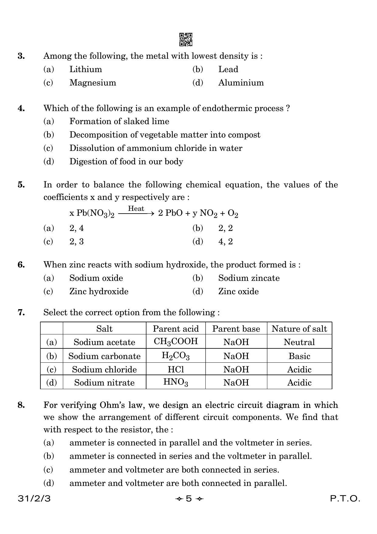 CBSE Class 10 31-2-3 Science 2023 Question Paper - Page 5
