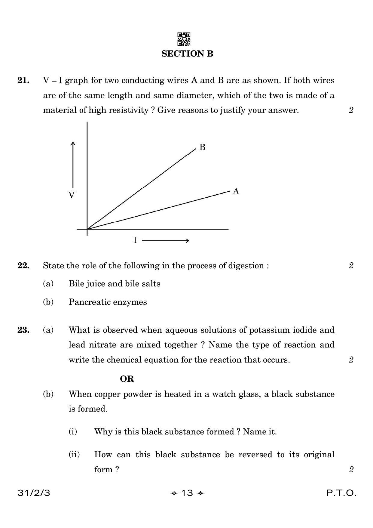 CBSE Class 10 31-2-3 Science 2023 Question Paper - Page 13