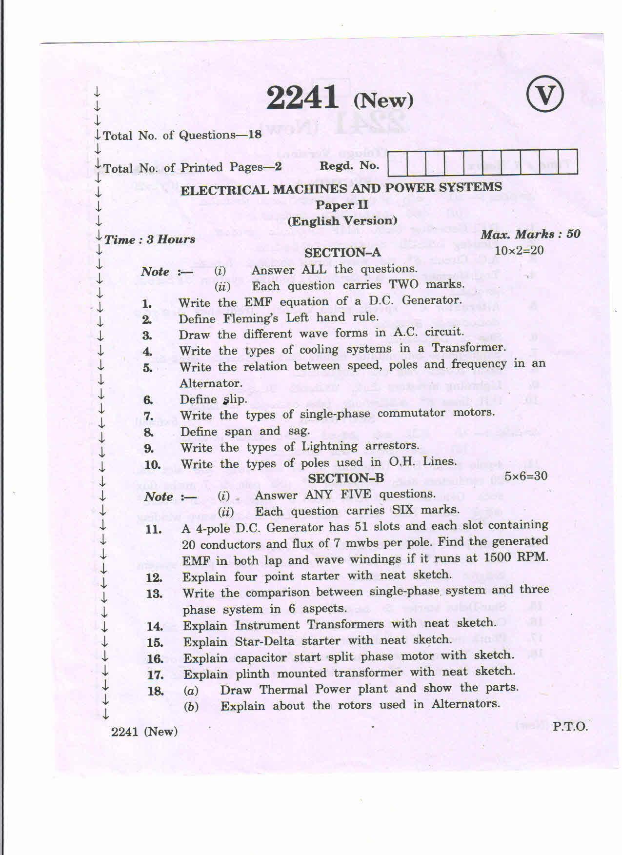 AP Inter 2nd Year Electrical Machines Power Systems-II (new) March-2020-Vocational Question Pape - Page 1