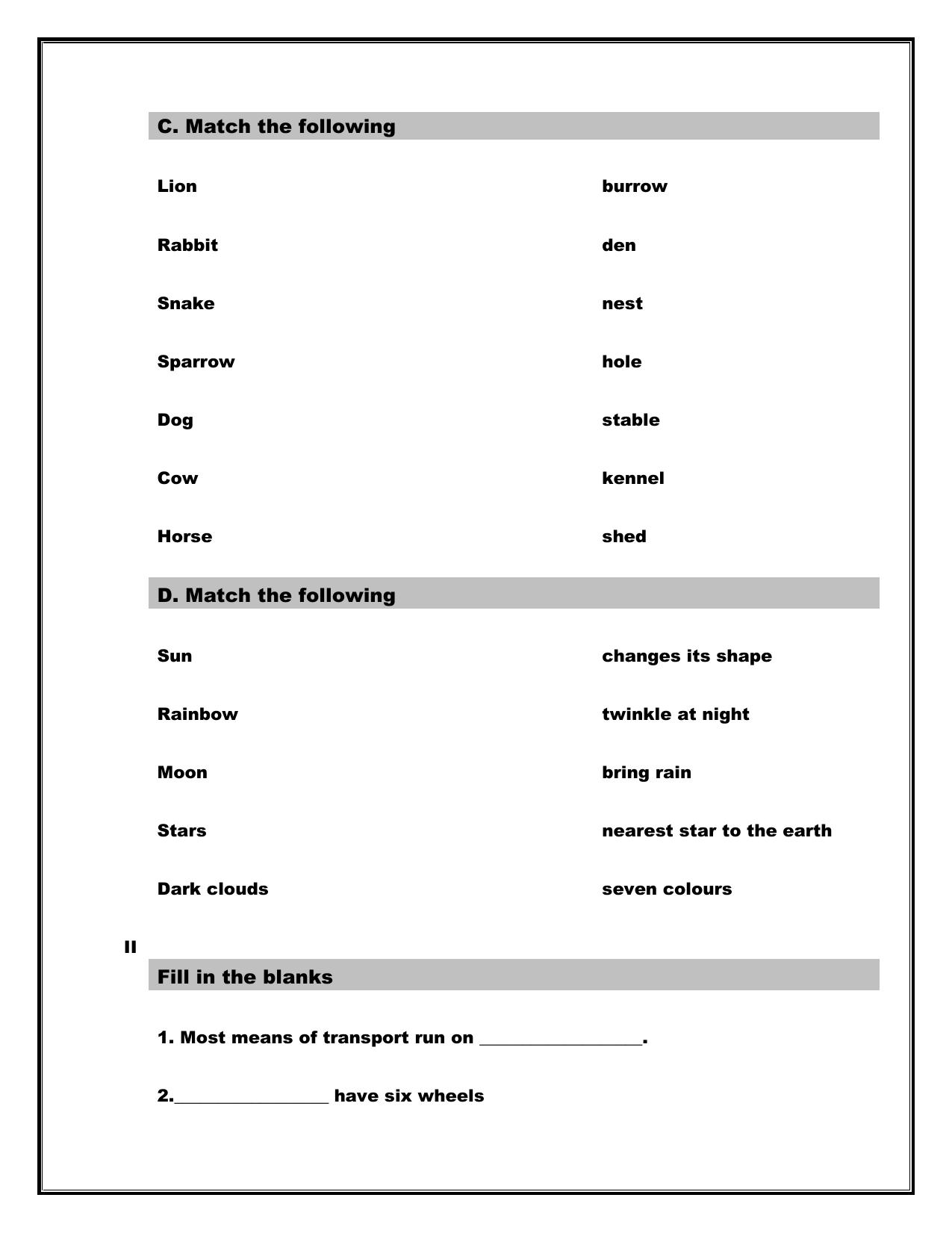 Worksheet for Class 1 Social Studies Assignment 2 - Page 2