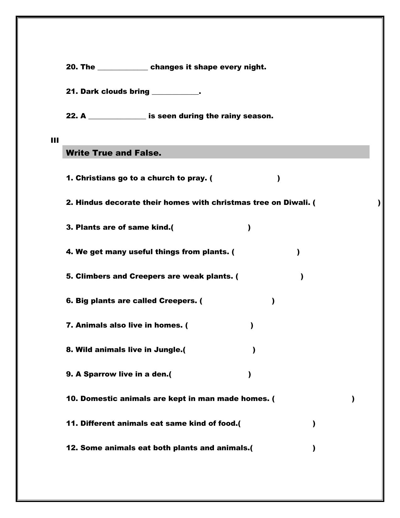 Worksheet for Class 1 Social Studies Assignment 2 - Page 4