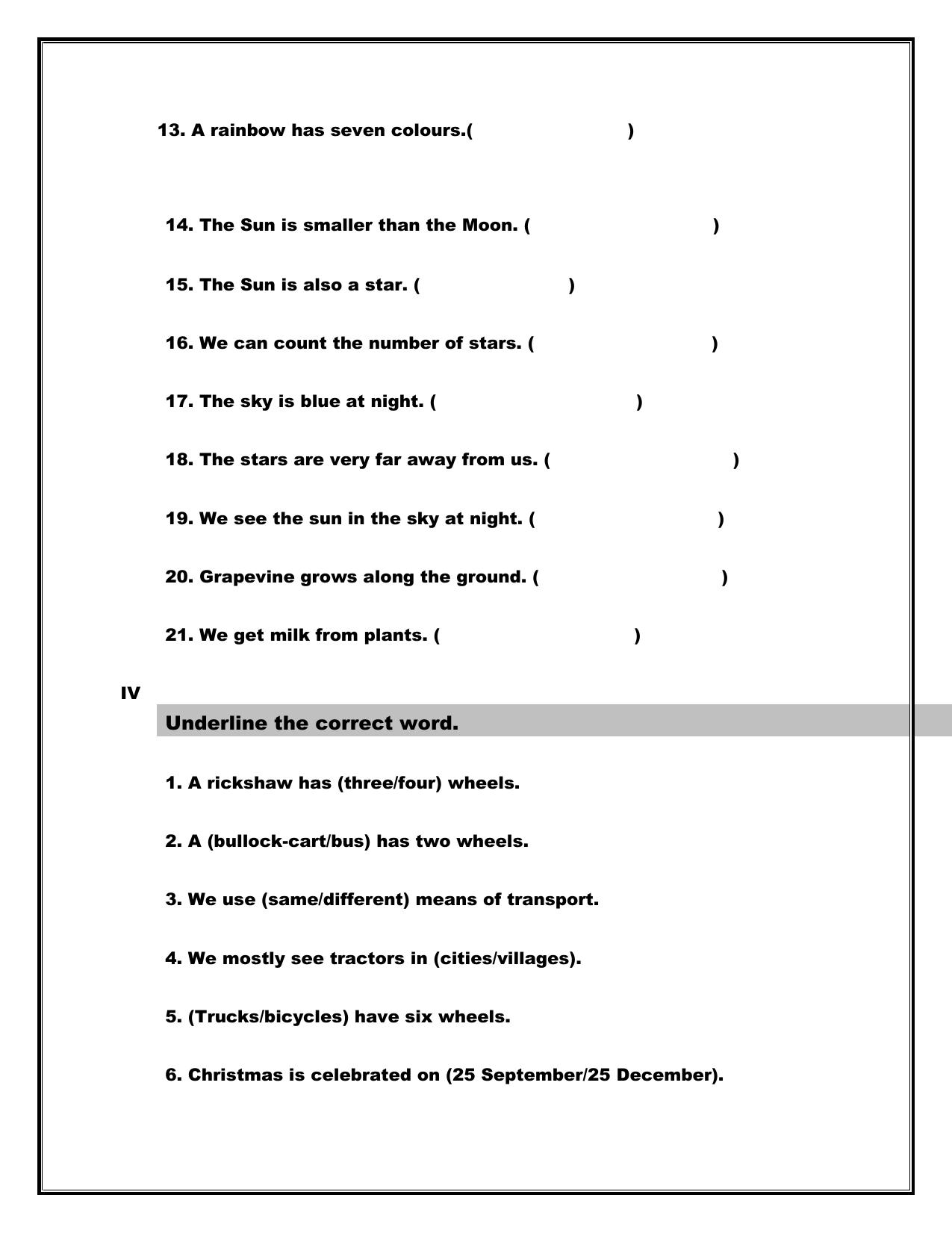 Worksheet for Class 1 Social Studies Assignment 2 - Page 5