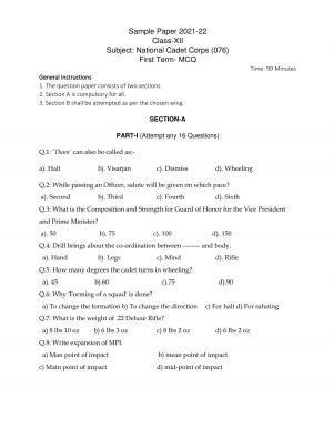 CBSE Class 12th NCC Sample Question Paper 2021-22