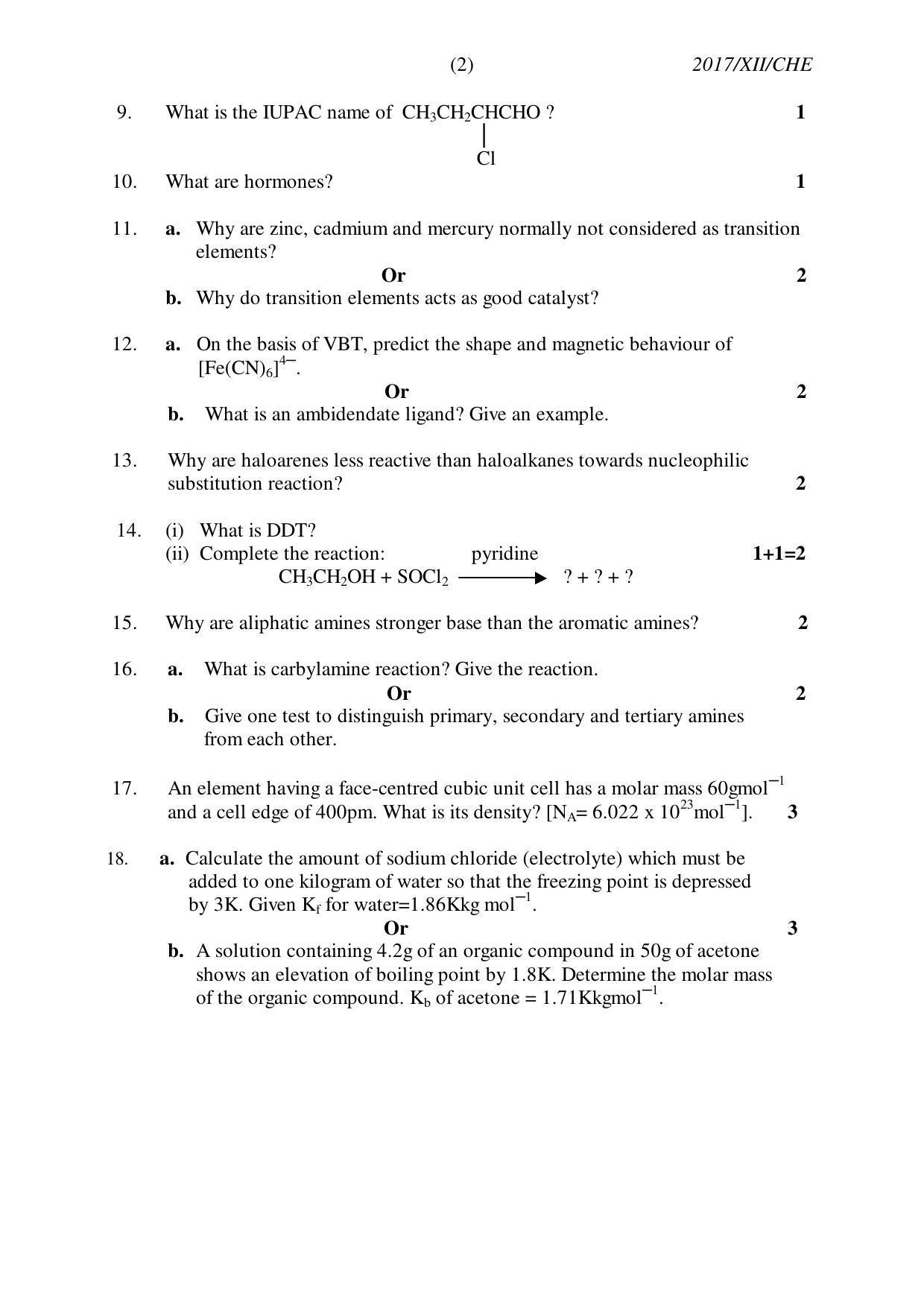 Nagaland Board Class 12 CHEMISTRY 2017 Question Papers - Page 2
