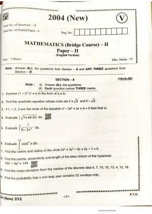 AP Intermediate 2nd Year Vocational Question Paper September-2021- Mathematics(BridgeCourse)-II(2004)