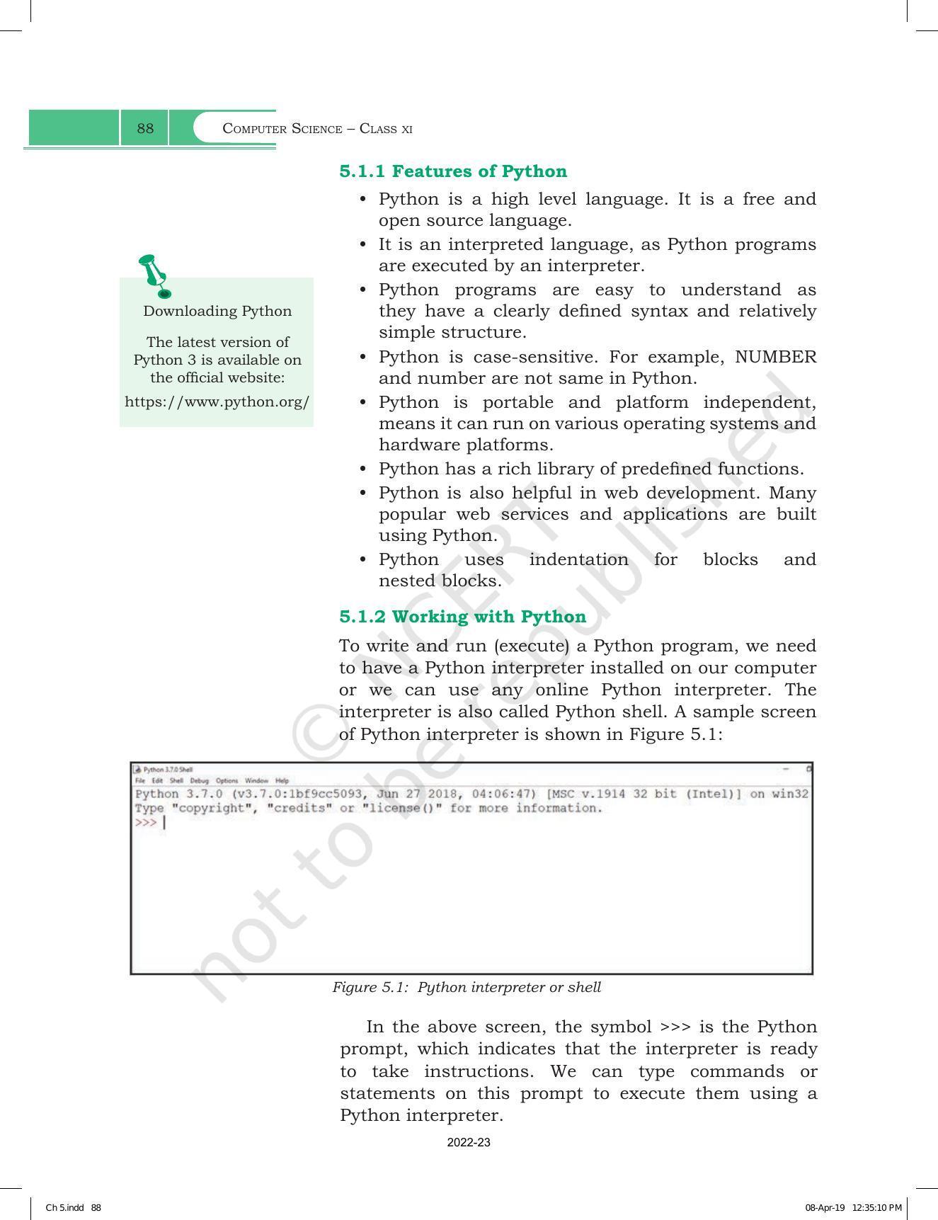 NCERT Book for Class 11 Computer Science Chapter 5 Getting Started with Python - Page 2