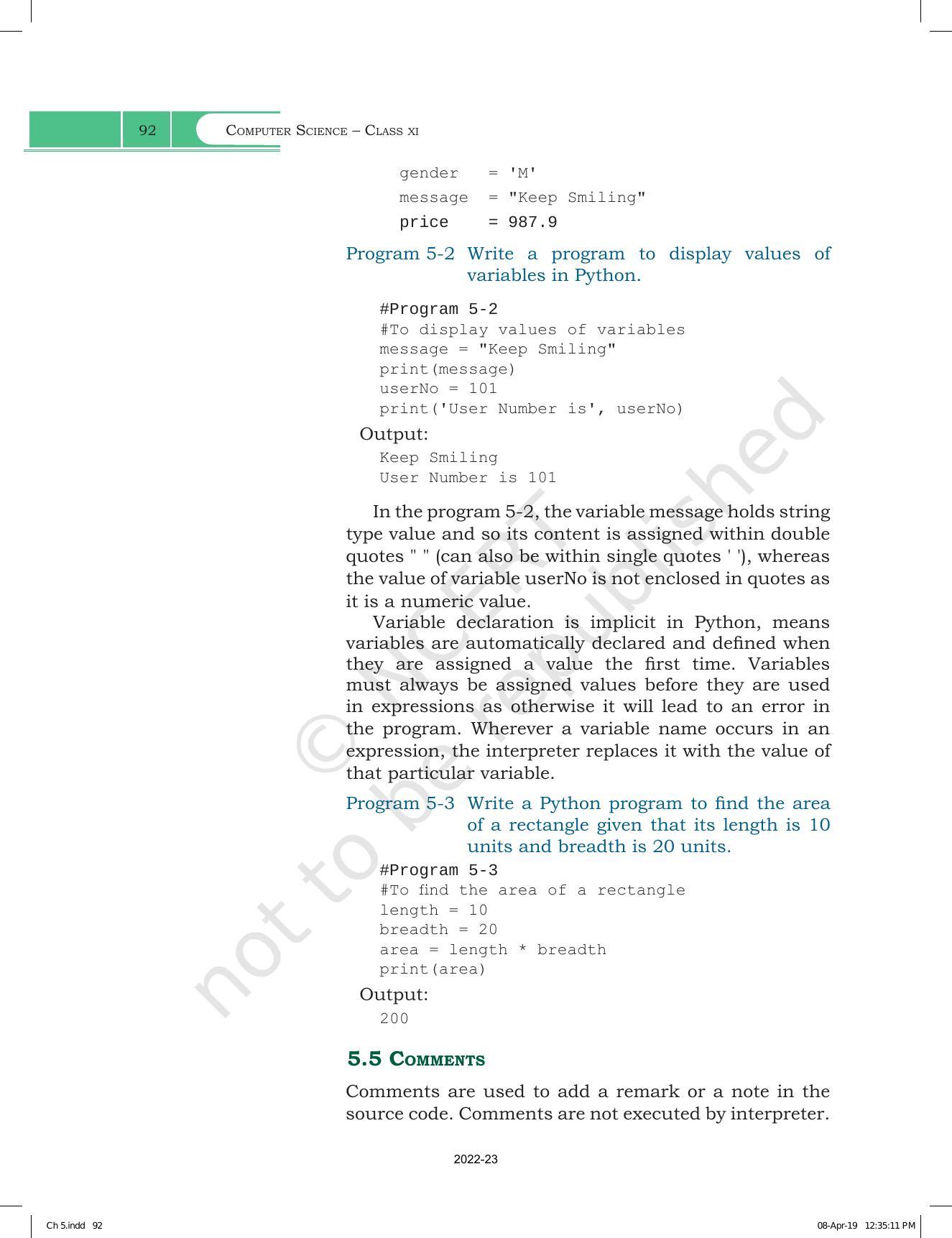 NCERT Book for Class 11 Computer Science Chapter 5 Getting Started with Python - Page 6