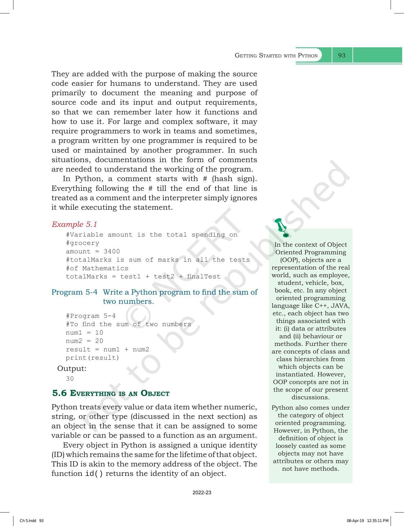 NCERT Book for Class 11 Computer Science Chapter 5 Getting Started with Python - Page 7