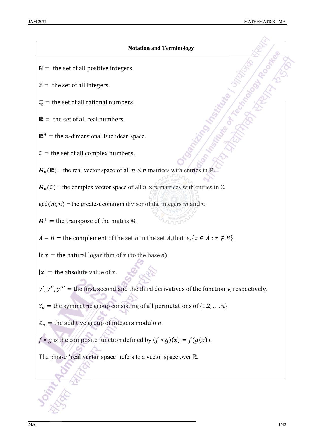 JAM 2022: MA Question Paper - Page 1
