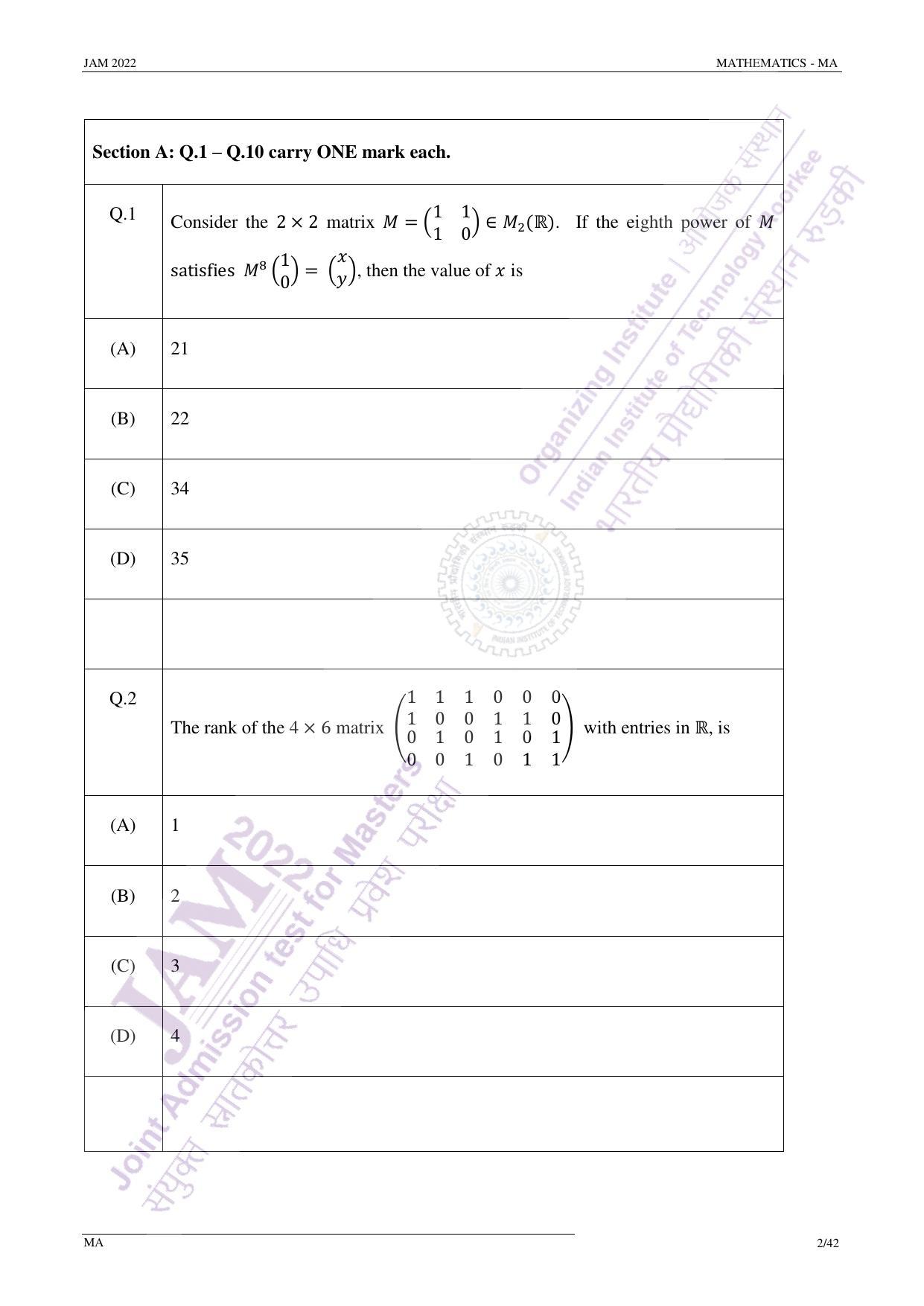JAM 2022: MA Question Paper - Page 2