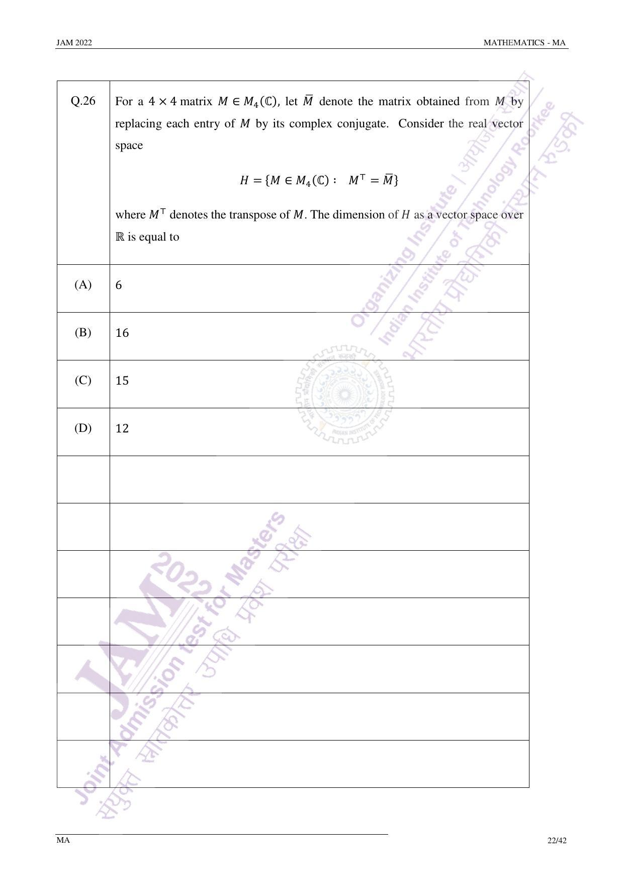 JAM 2022: MA Question Paper - Page 22