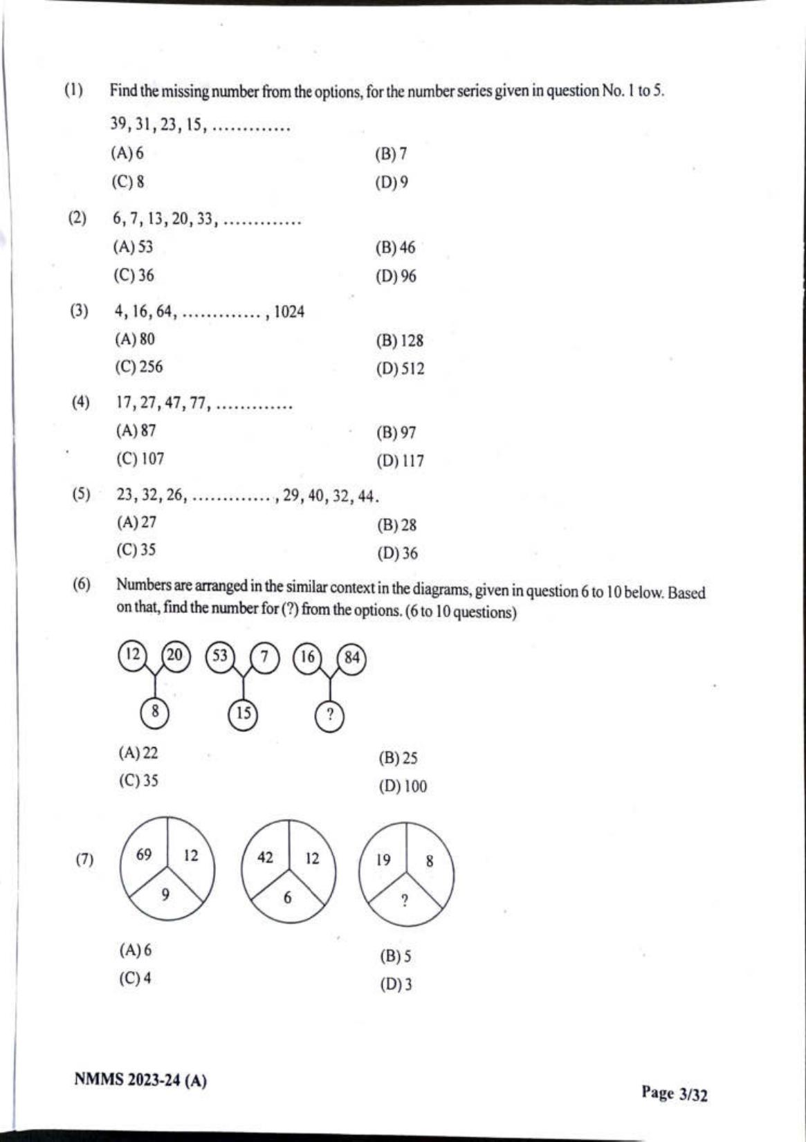 Gujarat NMMS 2024 SAT English Medium SET A Question Paper - Page 3