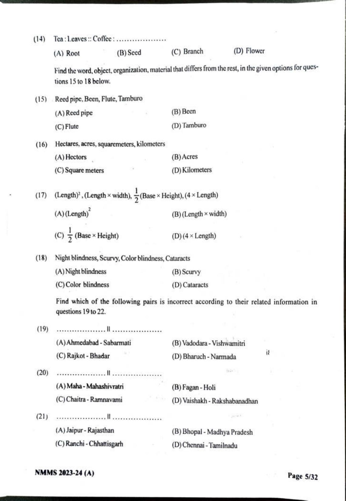 Gujarat NMMS 2024 SAT English Medium SET A Question Paper - Page 5