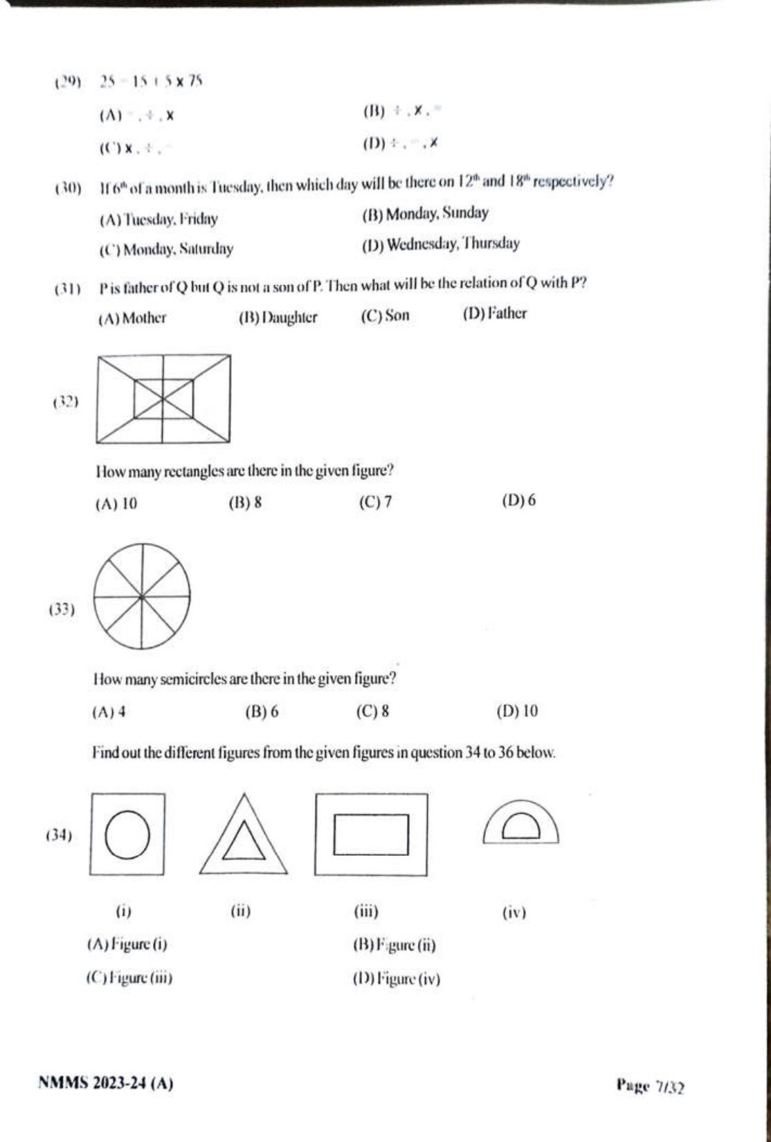Gujarat NMMS 2024 SAT English Medium SET A Question Paper - Page 7