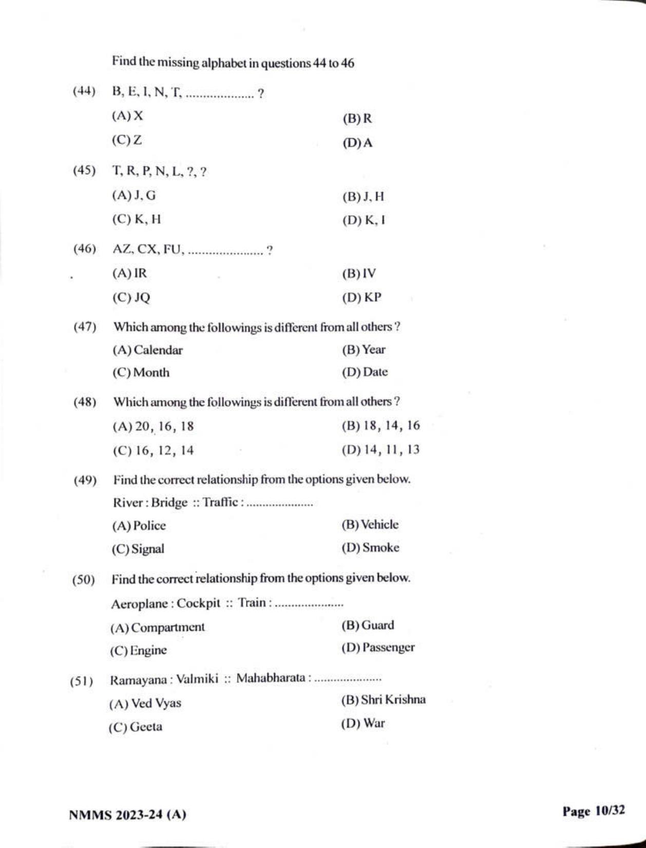 Gujarat NMMS 2024 SAT English Medium SET A Question Paper - Page 10