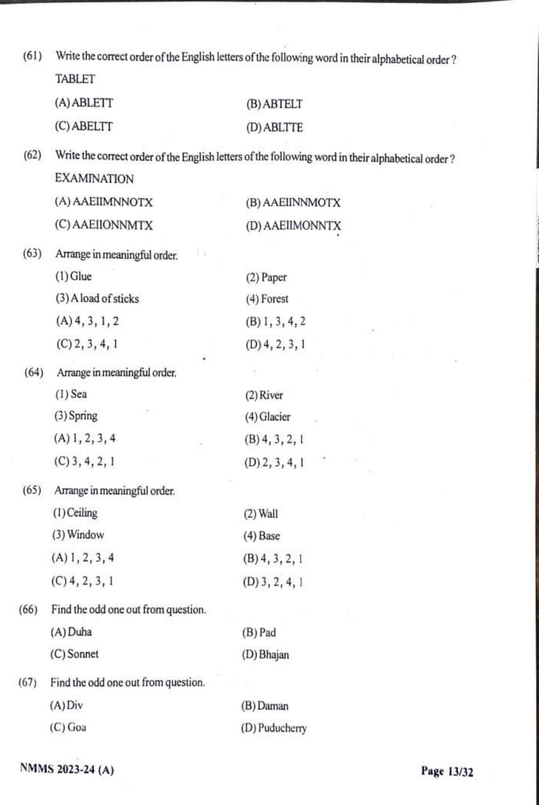 Gujarat NMMS 2024 SAT English Medium SET A Question Paper - Page 13