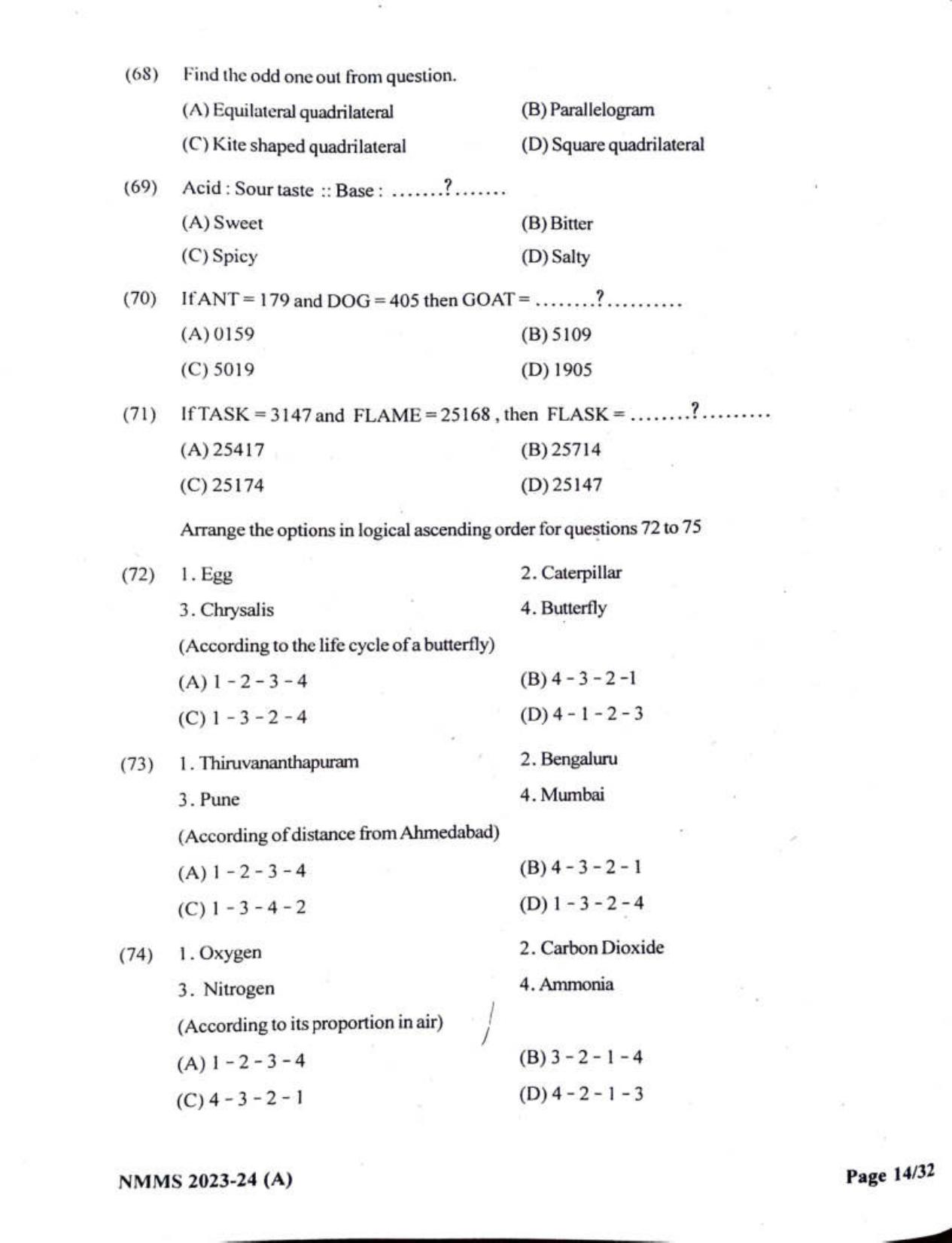 Gujarat NMMS 2024 SAT English Medium SET A Question Paper - Page 14