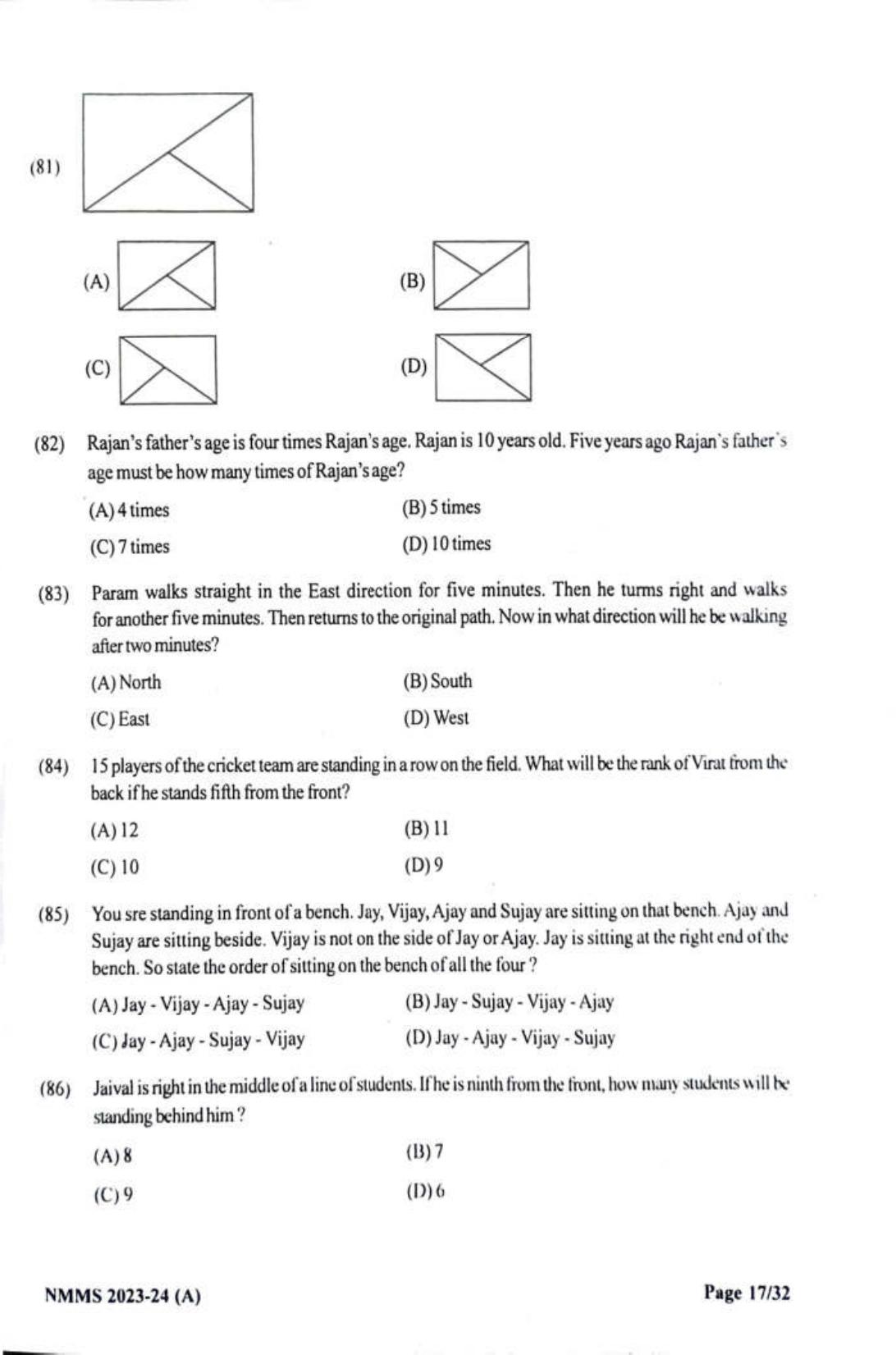 Gujarat NMMS 2024 SAT English Medium SET A Question Paper - Page 17