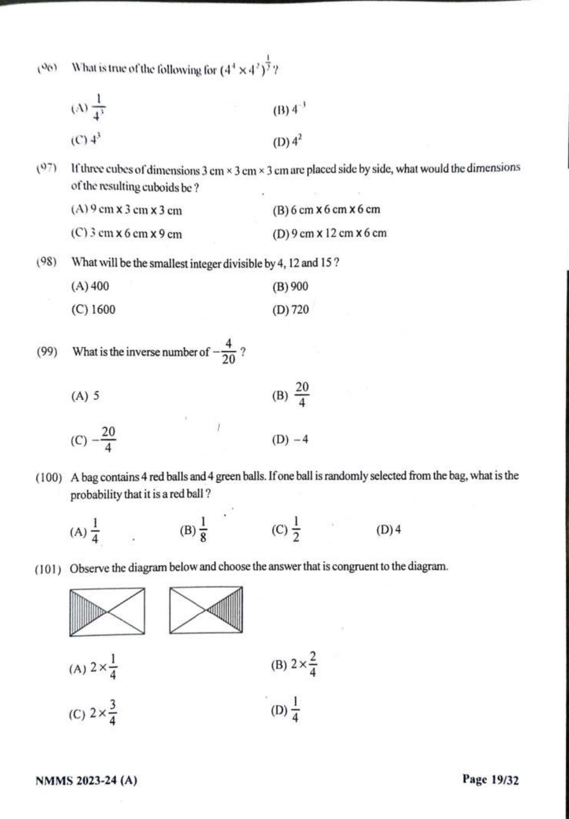 Gujarat NMMS 2024 SAT English Medium SET A Question Paper - Page 19