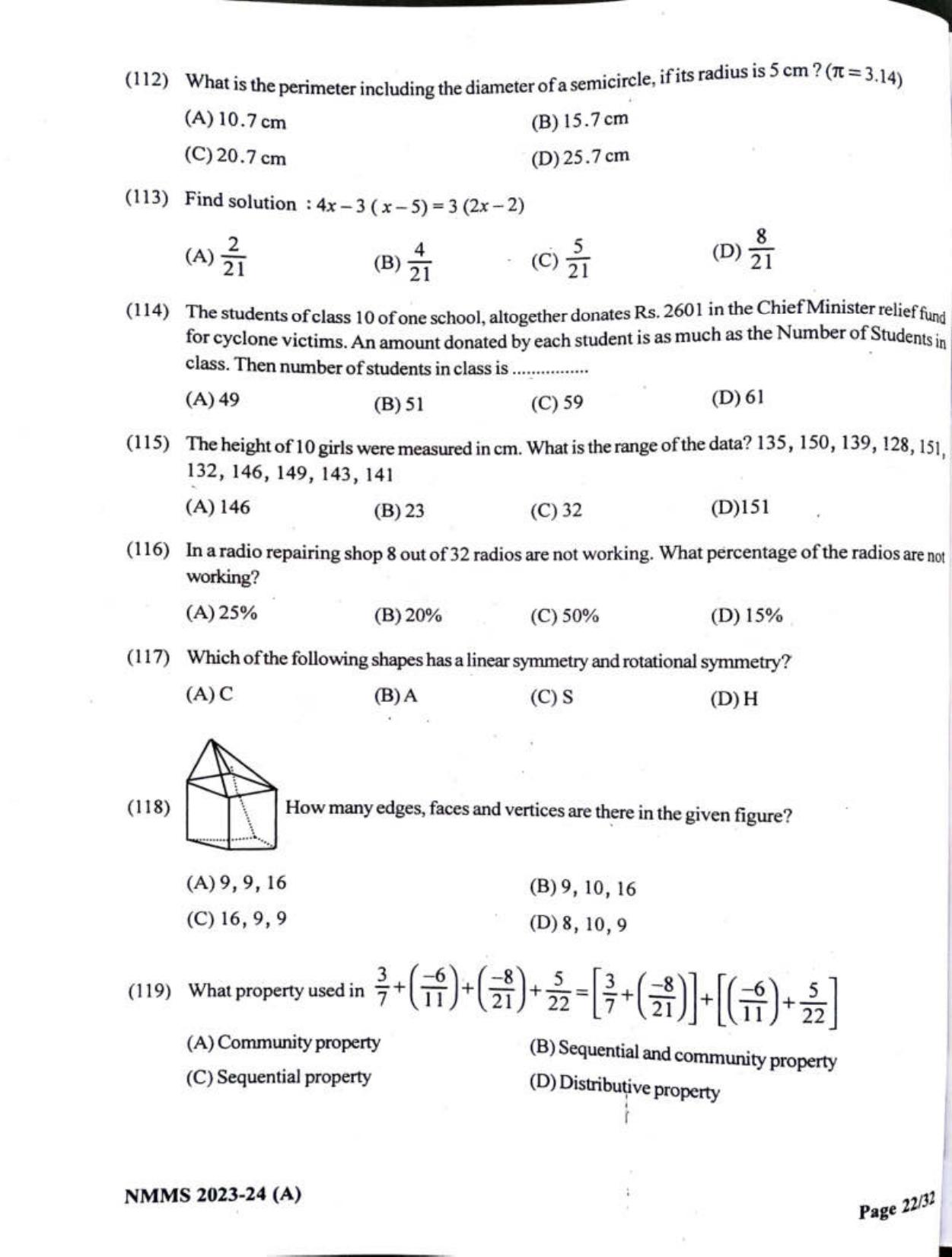 Gujarat NMMS 2024 SAT English Medium SET A Question Paper - Page 22