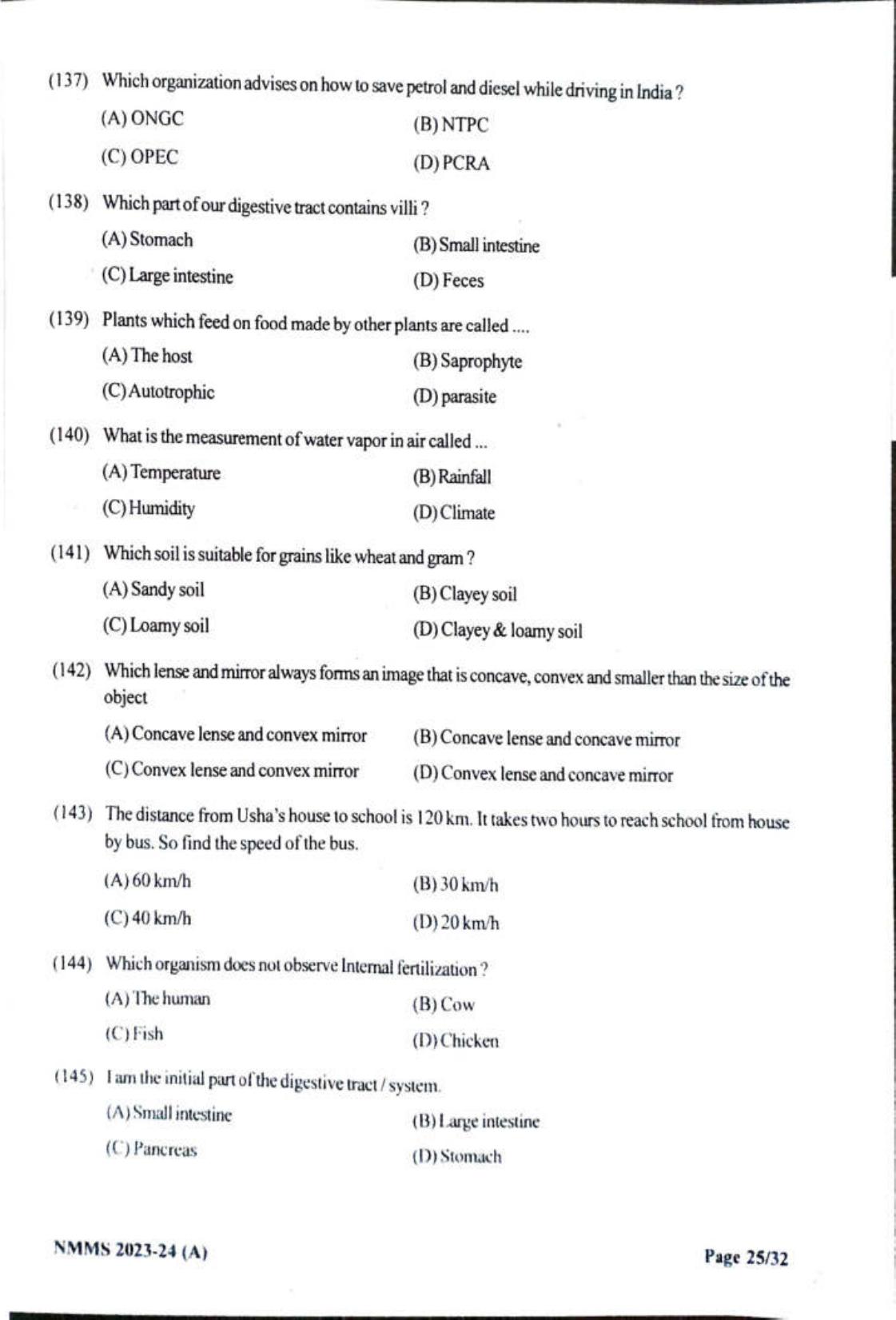 Gujarat NMMS 2024 SAT English Medium SET A Question Paper - Page 25