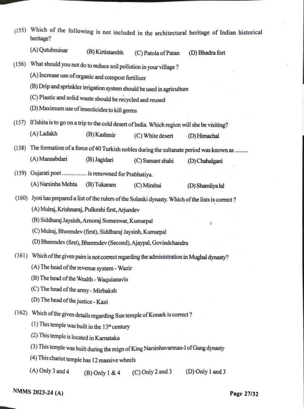 Gujarat NMMS 2024 SAT English Medium SET A Question Paper - Page 27