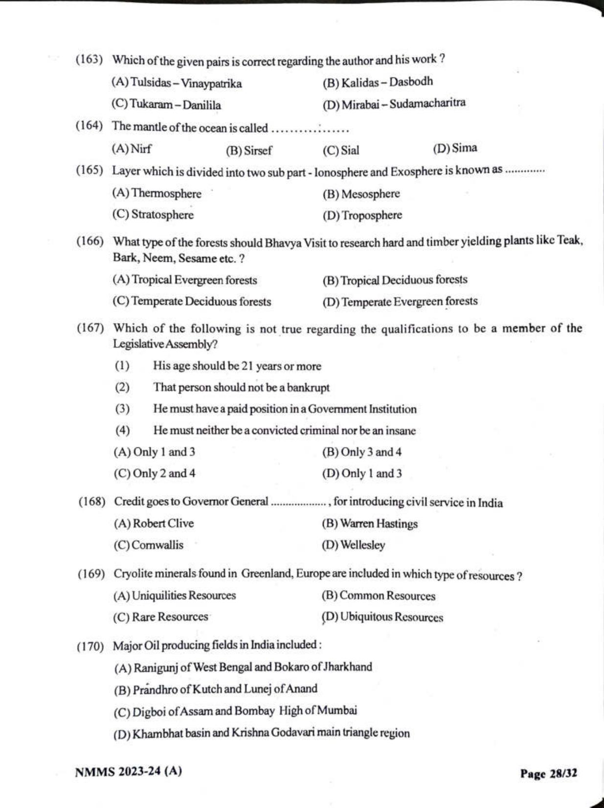 Gujarat NMMS 2024 SAT English Medium SET A Question Paper - Page 28