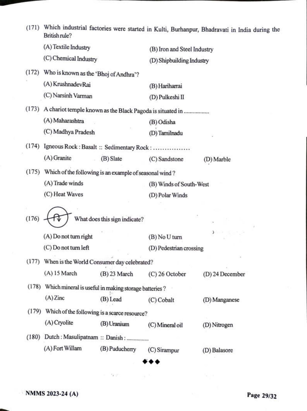 Gujarat NMMS 2024 SAT English Medium SET A Question Paper - Page 29