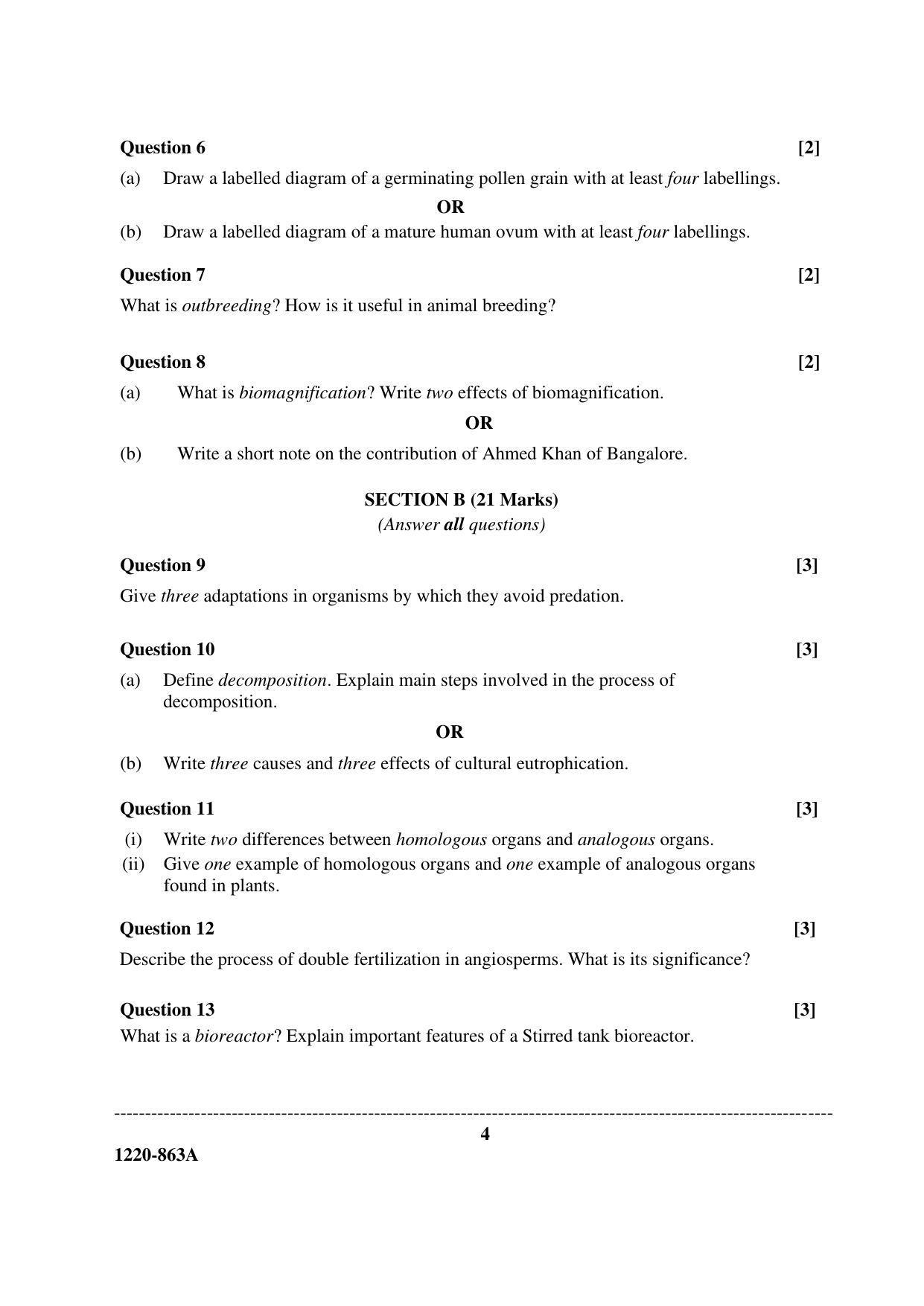 ISC Class 12 2020 Biology Paper I Question Paper - Page 4