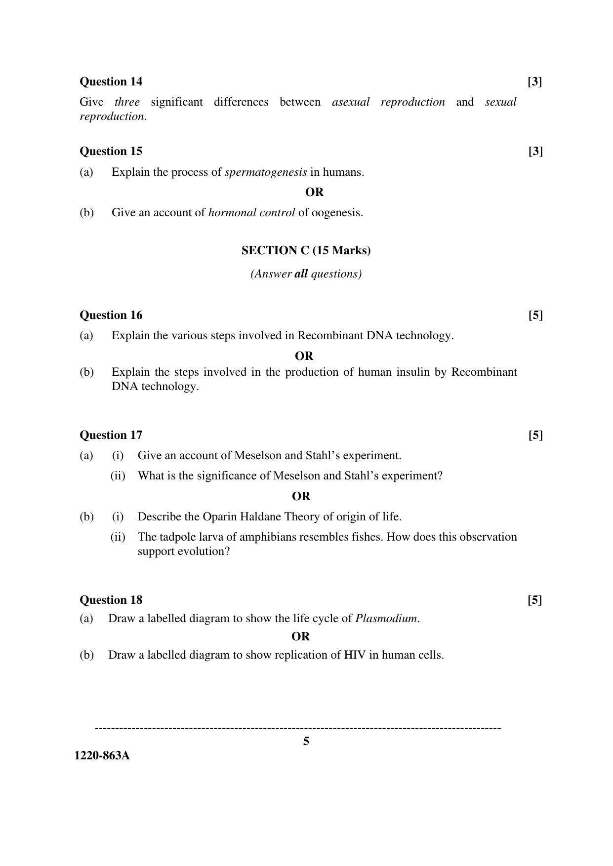 ISC Class 12 2020 Biology Paper I Question Paper - Page 5