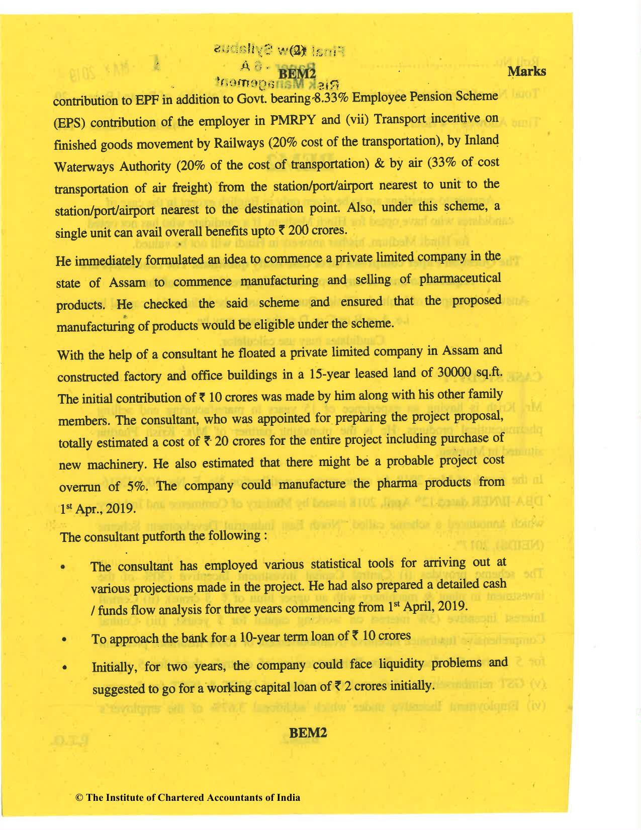 CA Final May 2019 Question Paper - Paper 6A – Risk Management - Page 2