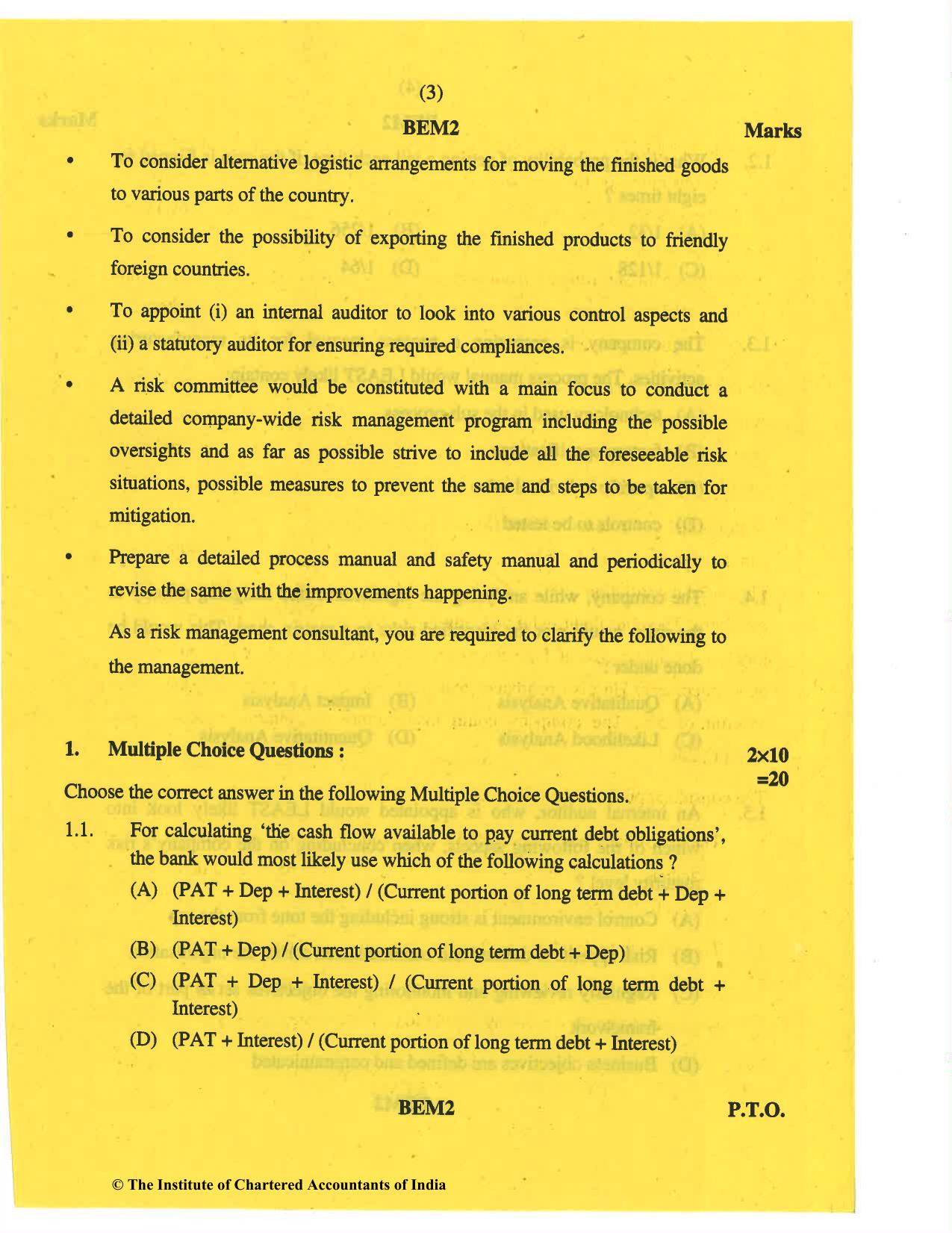 CA Final May 2019 Question Paper - Paper 6A – Risk Management - Page 3