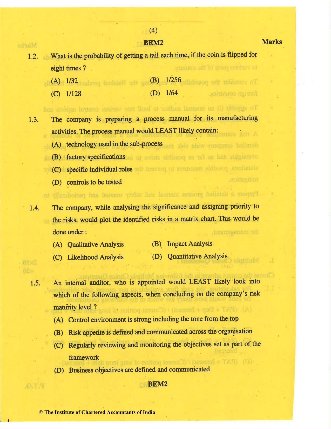 CA Final May 2019 Question Paper - Paper 6A – Risk Management - Page 4