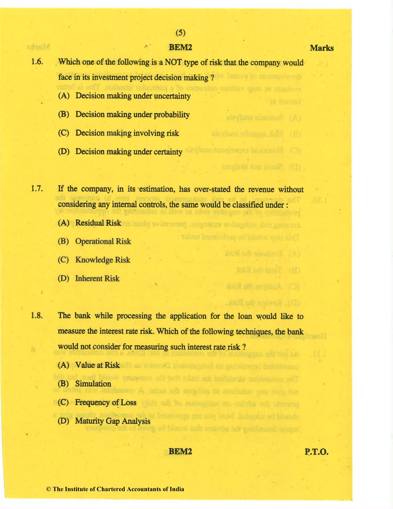 CA Final May 2019 Question Paper - Paper 6A – Risk Management - Page 5
