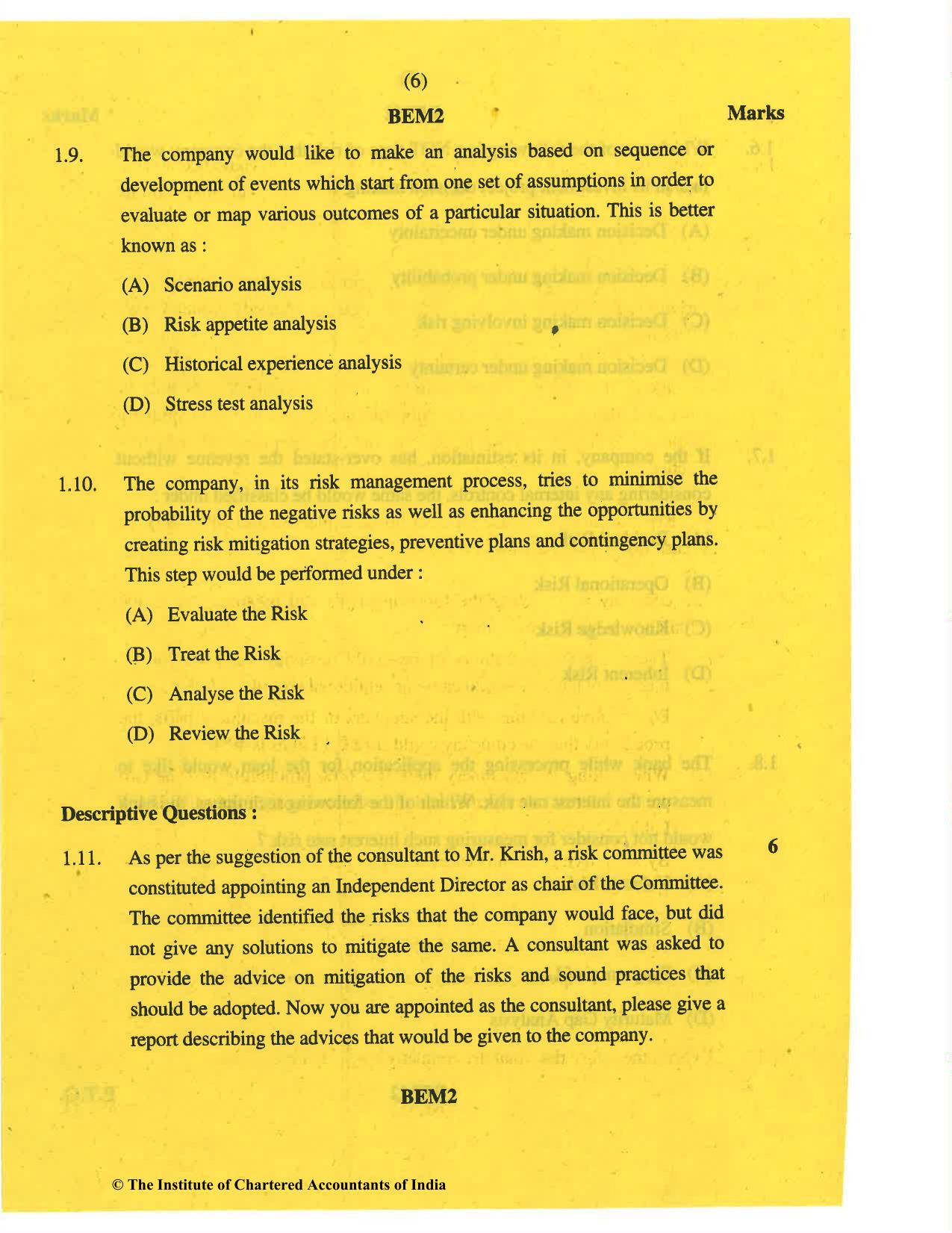 CA Final May 2019 Question Paper - Paper 6A – Risk Management - Page 6