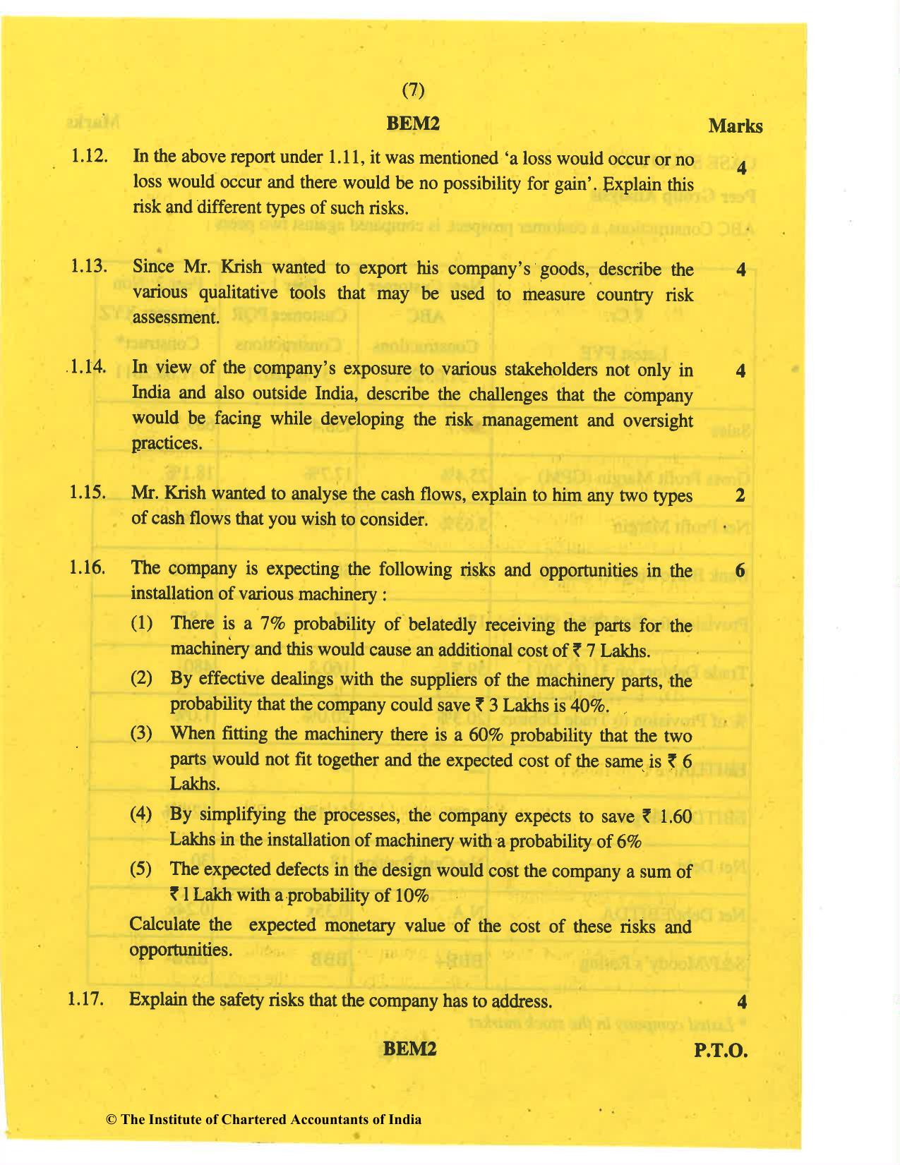 CA Final May 2019 Question Paper - Paper 6A – Risk Management - Page 7