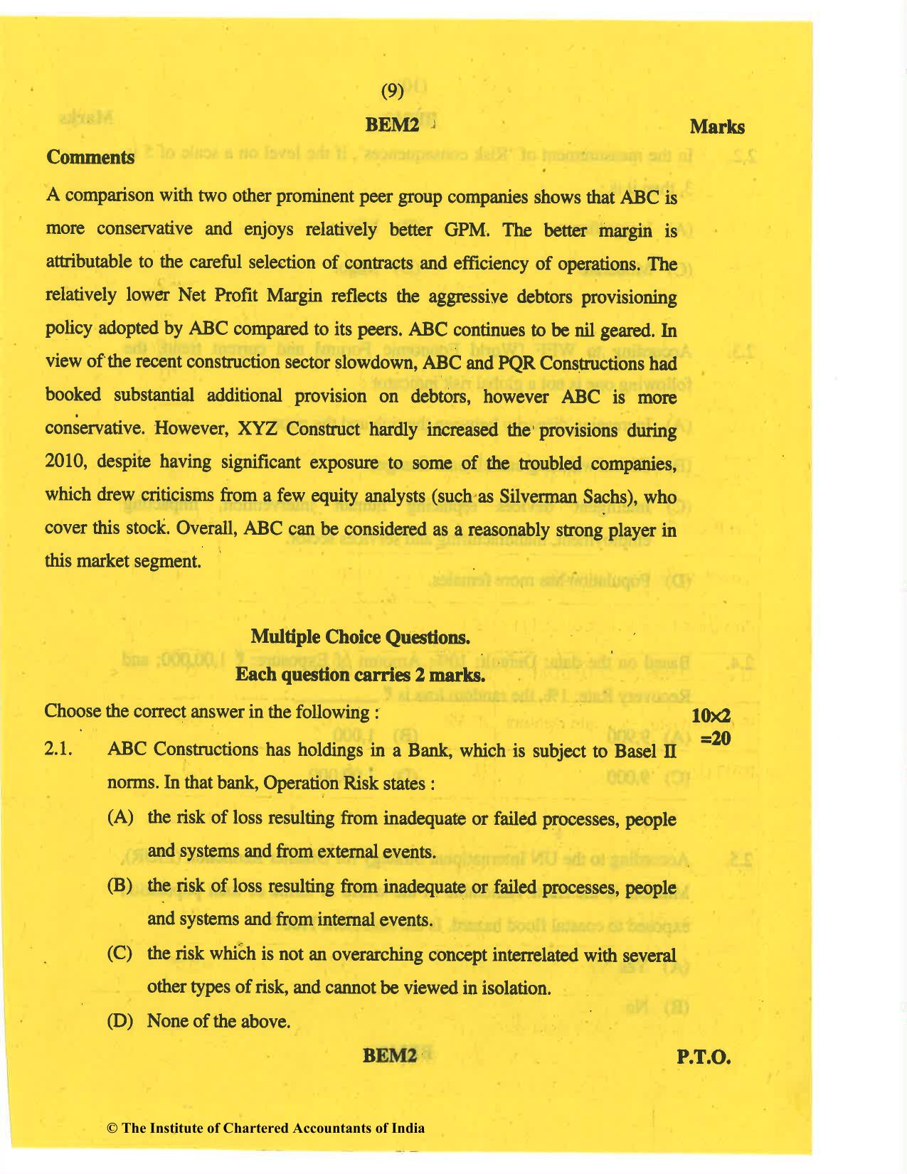 CA Final May 2019 Question Paper - Paper 6A – Risk Management - Page 9