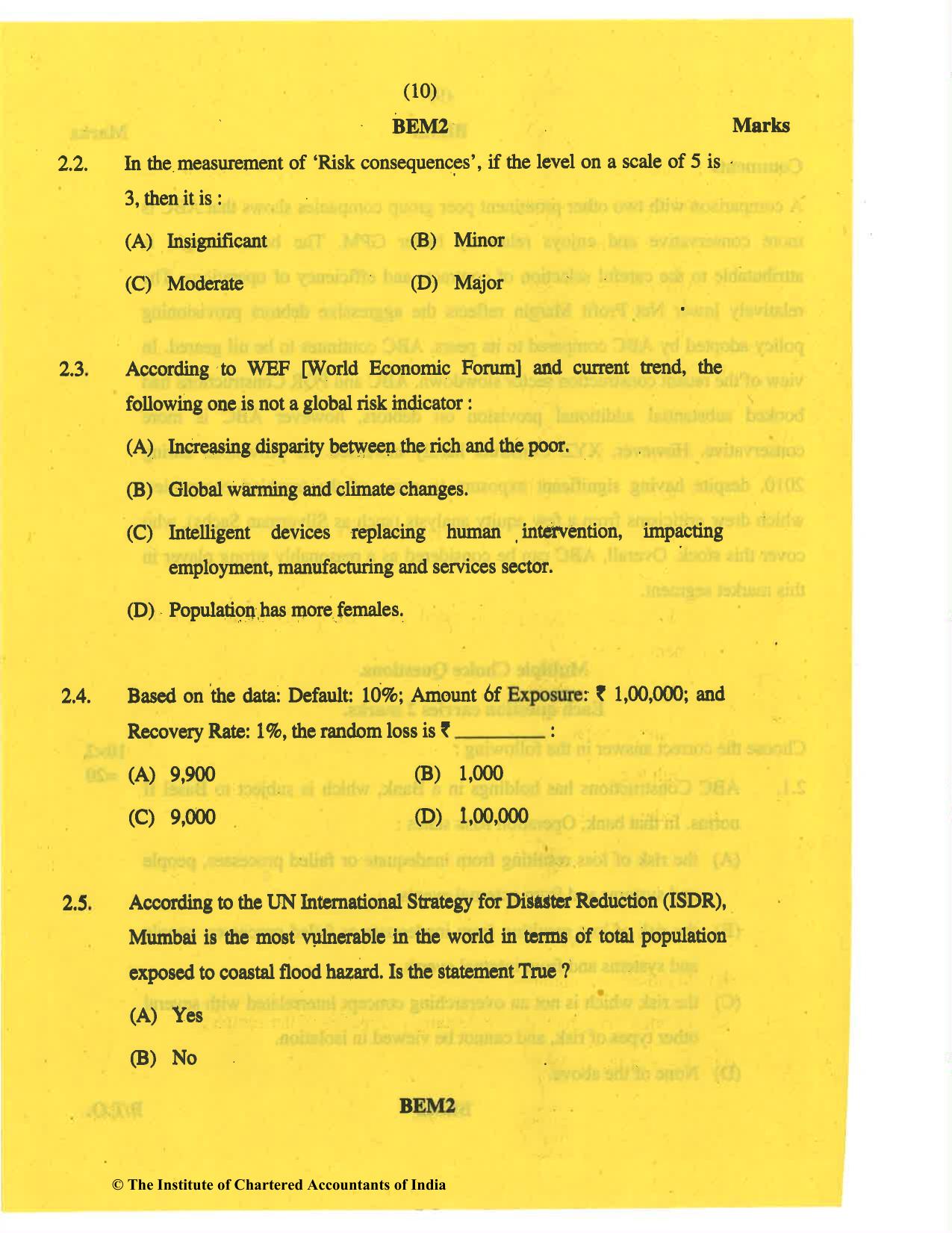 CA Final May 2019 Question Paper - Paper 6A – Risk Management - Page 10