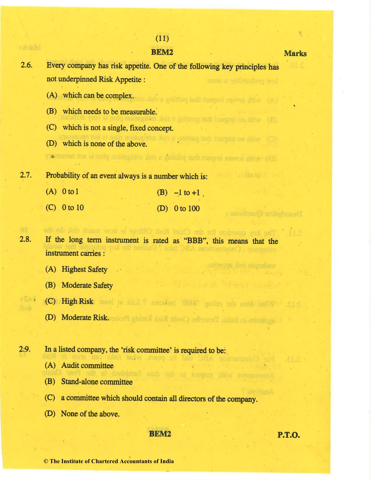 CA Final May 2019 Question Paper - Paper 6A – Risk Management - Page 11