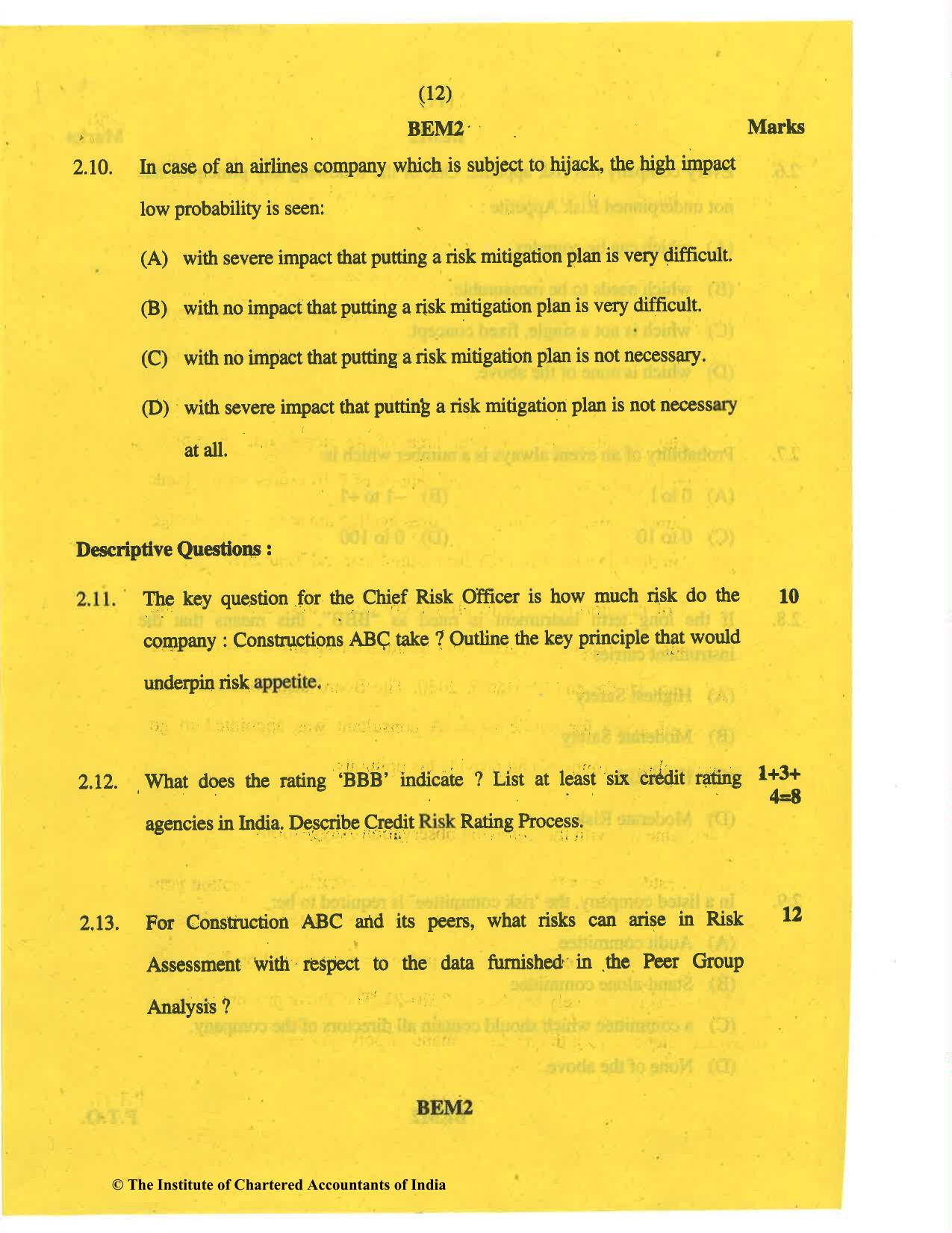 CA Final May 2019 Question Paper - Paper 6A – Risk Management - Page 12