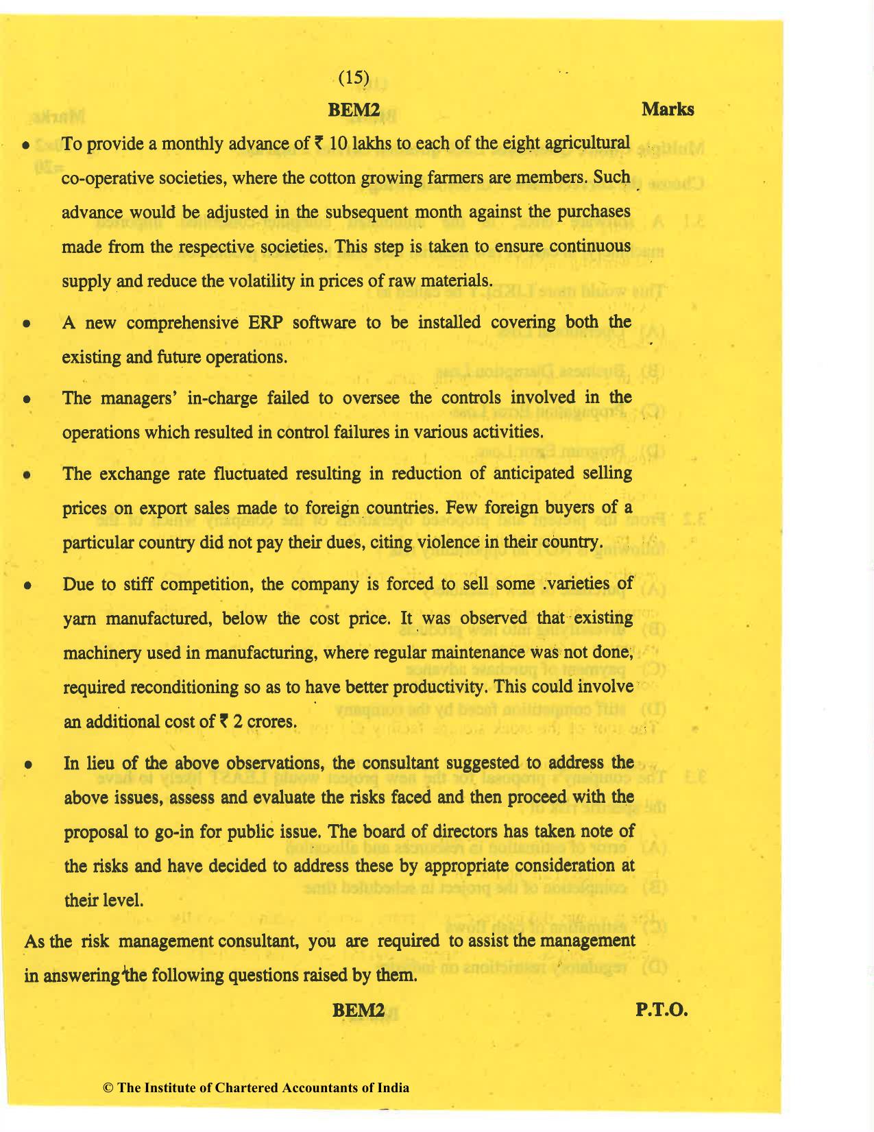 CA Final May 2019 Question Paper - Paper 6A – Risk Management - Page 15