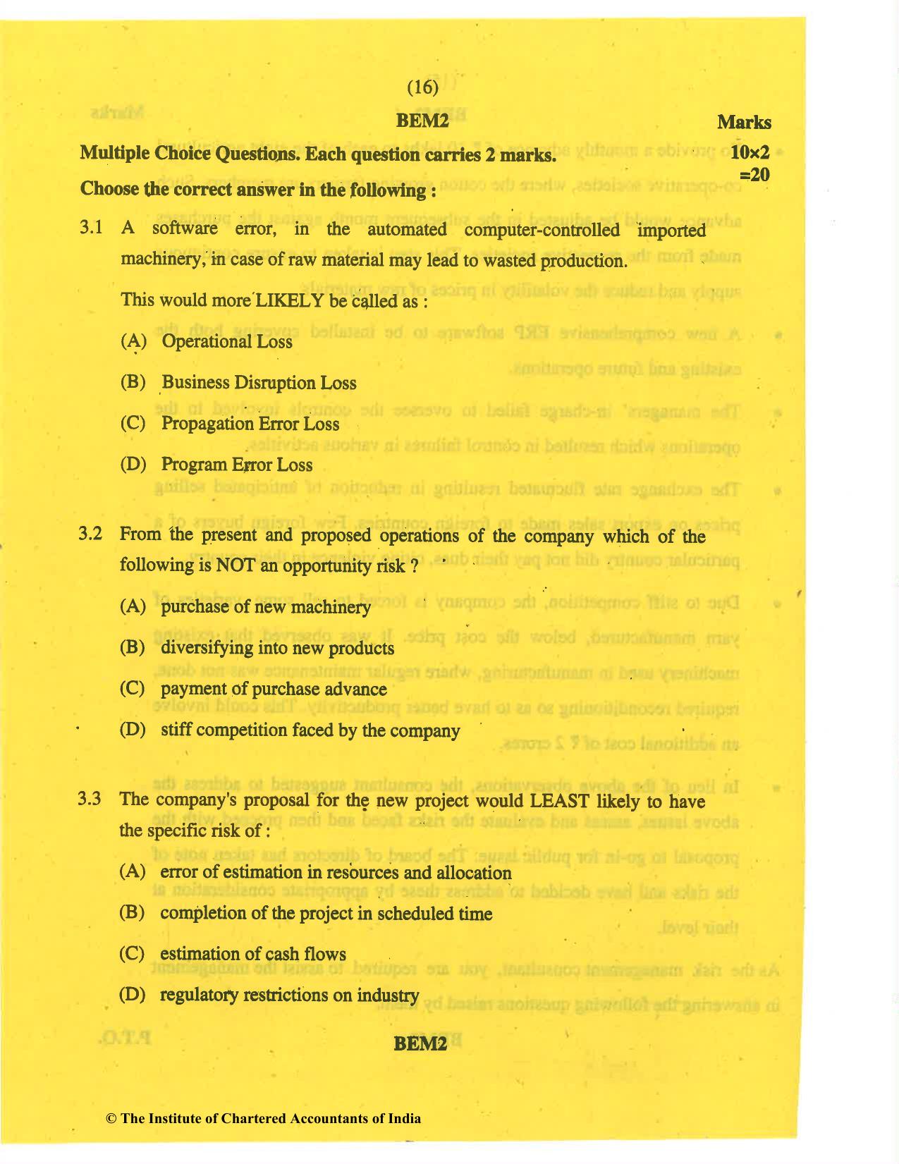 CA Final May 2019 Question Paper - Paper 6A – Risk Management - Page 16